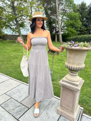 Mocha Bandeau Bubble Cotton Dress Linda
