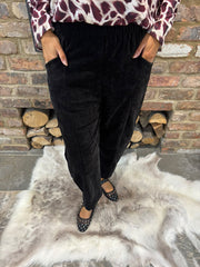 Black Velour Barrel Leg Trousers Jaiya