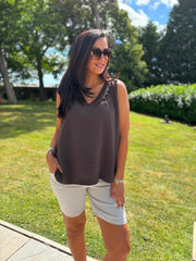 Chocolate Floral Mesh Bubble Cotton Top Robin