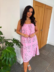 Candy Pink Paisley Bubble Cotton Summer Dress Flo