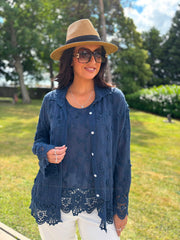 Navy Textured Lace Hem Shirt Dina
