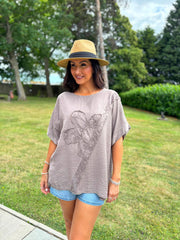 Mocha Embroidered Floral Top Frankie