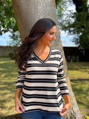 Black V Neck Striped Sweat Top Demi