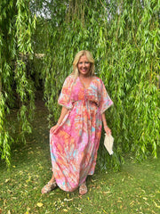 Orange Marble Shimmer Kaftan Dress Eliana