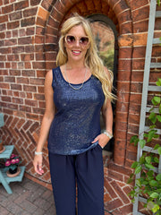 Navy Sequin Vest Top Rebecca