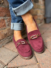 Wine Faux Suede Chain Loafer
