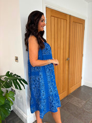 Royal Blue Paisley Bubble Cotton Summer Dress Flo