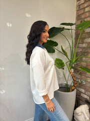 Winter White Collared Flower Sweatshirt Angel