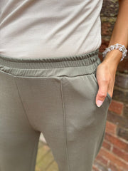 Khaki Seam Front Pull On Comfort Trousers