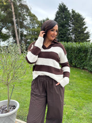 Chocolate Stripe Collared Knit Anita