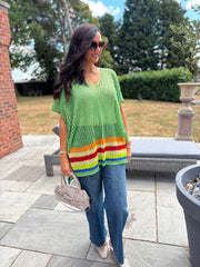 Lime Pink Striped Hem Loose Knit Jenna