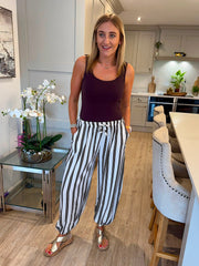 White Striped Hareem Trousers