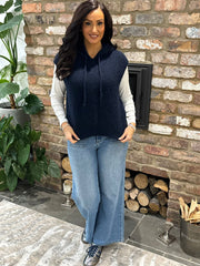 Navy Sleeveless Knitted Hoodie Sherida