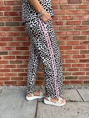 Pink Premium Leopard Pull on Wide Leg Trousers