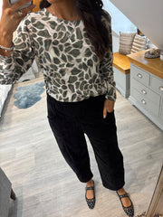 Black Velour Barrel Leg Trousers Jaiya