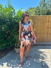 Black Brushed Floral Pattern Dress Valentina