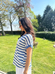 Denim Crochet Floral Striped Top Gemma