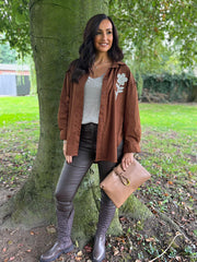 Chocolate Diamante Flower Shirt Kristie