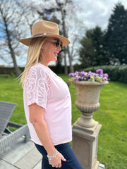 Pink Net Sleeve Applique Tee Gemma