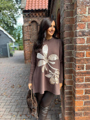 Chocolate Applique Flower Knit Ella