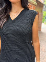 Black V-Neck Knitted Vest Evelyn