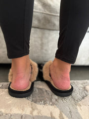 Black Faux Fur Lined Mule Slippers