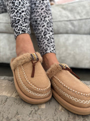 Stone Faux Fur Lined Mule Slippers