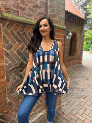 Navy Block Print Vest Isabella