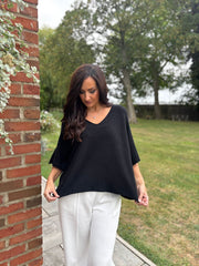 Black V-Neck Reverse Seam Knit Diana