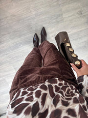 Chocolate Velour Barrel Leg Trousers Jaiya