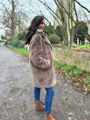 Mocha Luxury Faux Fur Hooded Coat Aspen