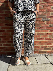 Blue Premium Leopard Pull on Wide Leg Trousers