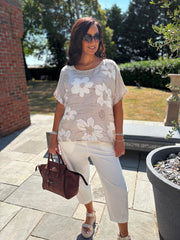 Stone Linen Floral Top Lila