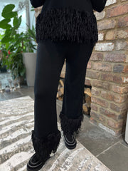 Black Premium Faux Feather Trouser Set Teya