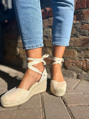 Stone Lace Up Espadrille Wedge