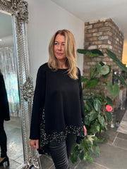 Black Sequin Dipped Hem Sweat Top Lola