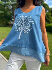 Denim Embellished Tree Of life Vest Top Olivia