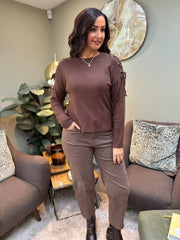Chocolate Lace Up Sleeve Knit Aubrey