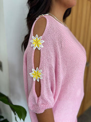 Pink Daisy Cold Shoulder Knit Alison
