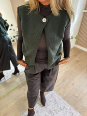 Khaki Boucle Button Waistcoat Rachel