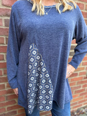 Navy Geometric Knit Top Danielle