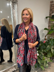 Wine Block Print Raw Edge Scarf