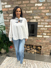 White Scarf Tie Neck Blouse Jackie