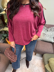 Wine Diamante Trim Knit Orla