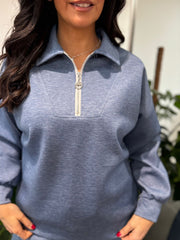 Denim Half Zip Sweatshirt Alice