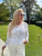 White Loose Swirl Crochet Knit Veronica