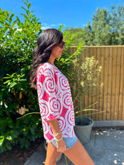 Red Swirl Pattern Top Mercy
