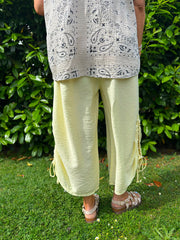 Lemon Ruched Drawstring Wide Leg Trousers