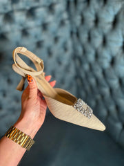 Stone Embellished Kitten Heel