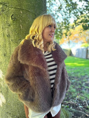 Chocolate Cropped Faux Fur Coat